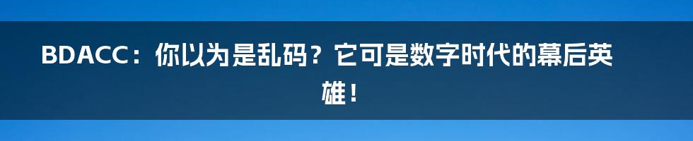 BDACC:你以为是乱码?它可是数字时代的幕后英雄!