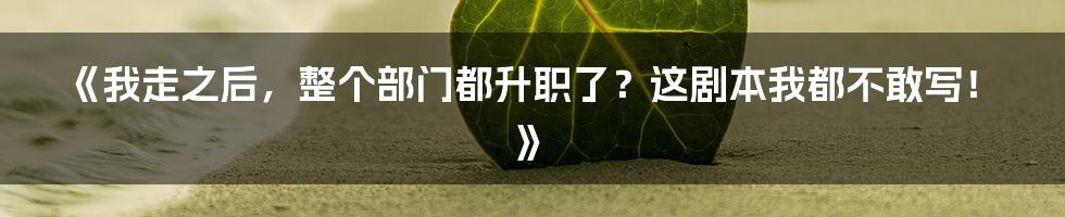 《我走之后,整个部门都升职了?这剧本我都不敢写!》