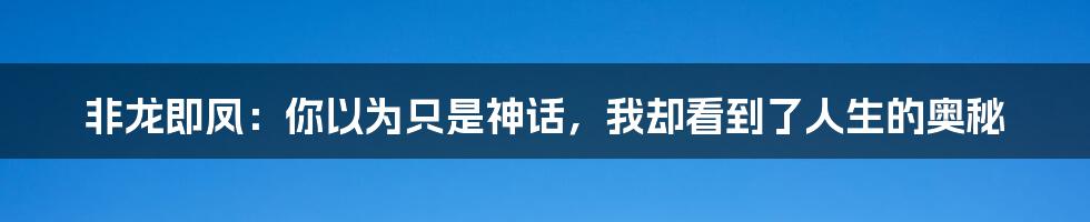 非龙即凤:你以为只是神话,我却看到了人生的奥秘