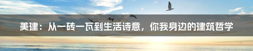 美建:从一砖一瓦到生活诗意,你我身边的建筑哲学