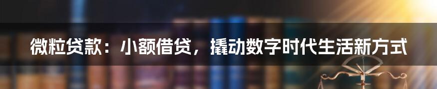 微粒贷款：小额借贷，撬动数字时代生活新方式