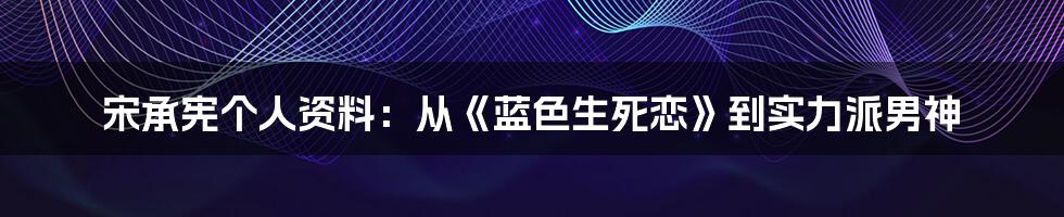 宋承宪个人资料：从《蓝色生死恋》到实力派男神