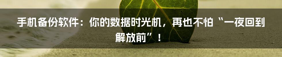 手机备份软件:你的数据时光机,再也不怕“一夜回到解放前”!