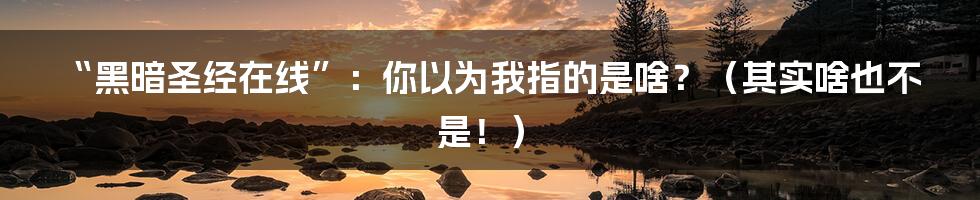 “黑暗圣经在线”：你以为我指的是啥？（其实啥也不是！）