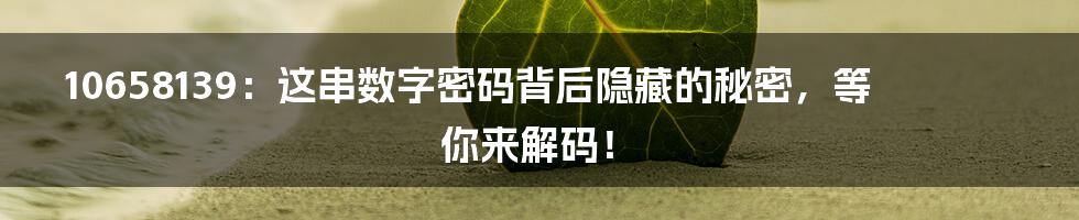 10658139:这串数字密码背后隐藏的秘密,等你来解码!