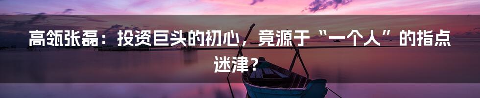 高瓴张磊:投资巨头的初心,竟源于“一个人”的指点迷津?