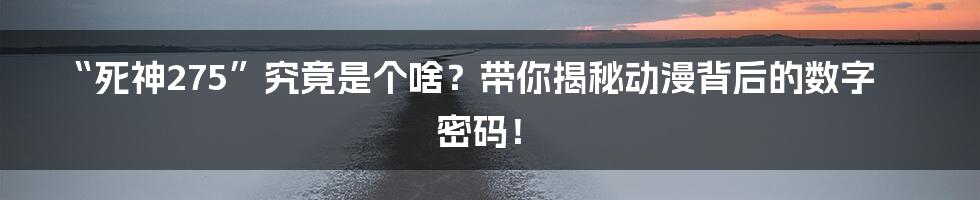 “死神275”究竟是个啥?带你揭秘动漫背后的数字密码!