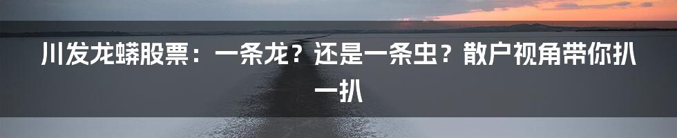 川发龙蟒股票：一条龙？还是一条虫？散户视角带你扒一扒