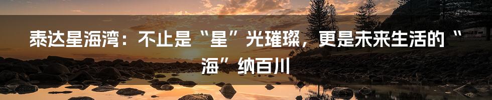 泰达星海湾：不止是“星”光璀璨，更是未来生活的“海”纳百川