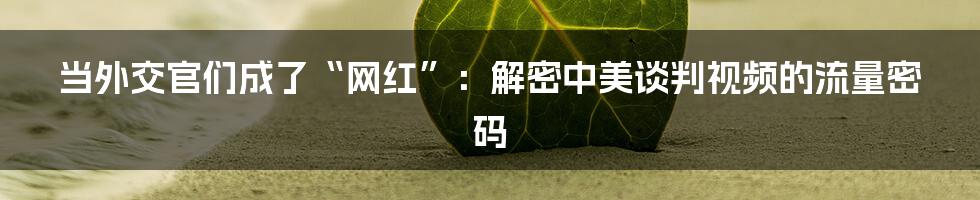 当外交官们成了“网红”：解密中美谈判视频的流量密码