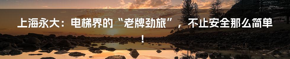 上海永大：电梯界的“老牌劲旅”，不止安全那么简单！