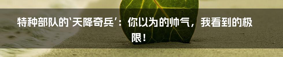 特种部队的‘天降奇兵’:你以为的帅气,我看到的极限!