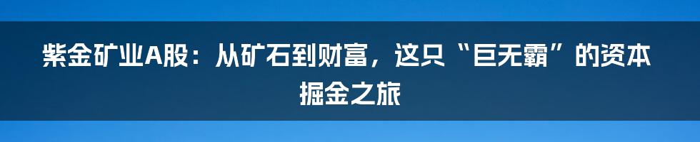 紫金矿业A股：从矿石到财富，这只“巨无霸”的资本掘金之旅