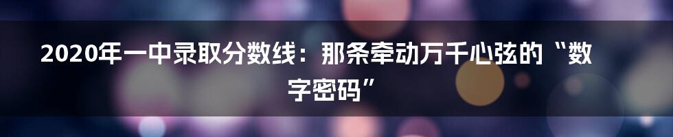 2020年一中录取分数线:那条牵动万千心弦的“数字密码”