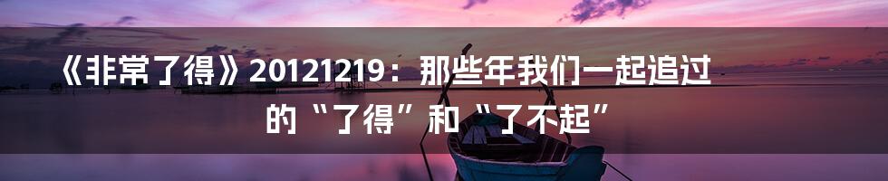 《非常了得》20121219:那些年我们一起追过的“了得”和“了不起”