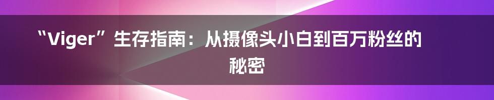 “Viger”生存指南:从摄像头小白到百万粉丝的秘密