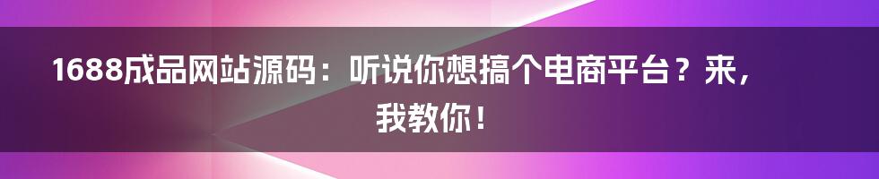 1688成品网站源码:听说你想搞个电商平台?来,我教你!