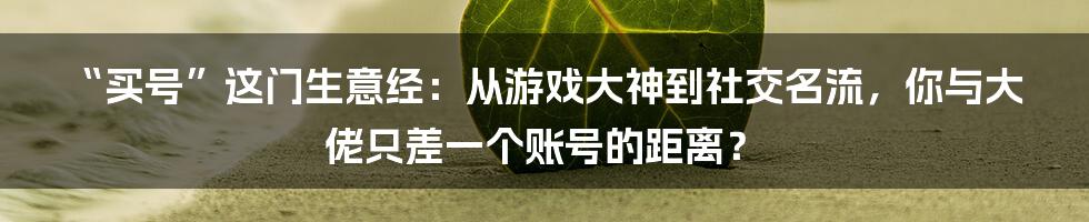 “买号”这门生意经：从游戏大神到社交名流，你与大佬只差一个账号的距离？
