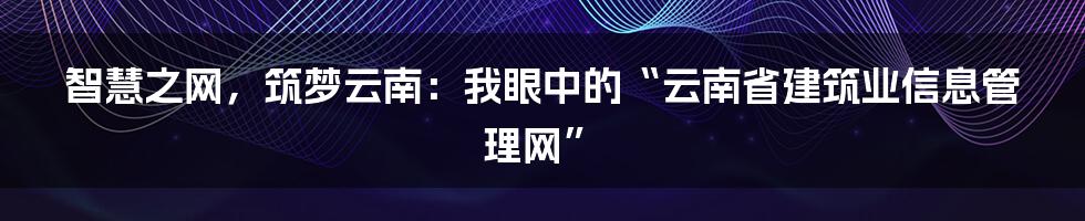 智慧之网，筑梦云南：我眼中的“云南省建筑业信息管理网”