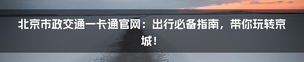 北京市政交通一卡通官网:出行必备指南,带你玩转京城!