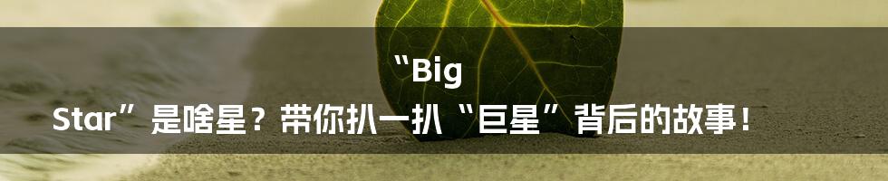 “Big Star”是啥星?带你扒一扒“巨星”背后的故事!