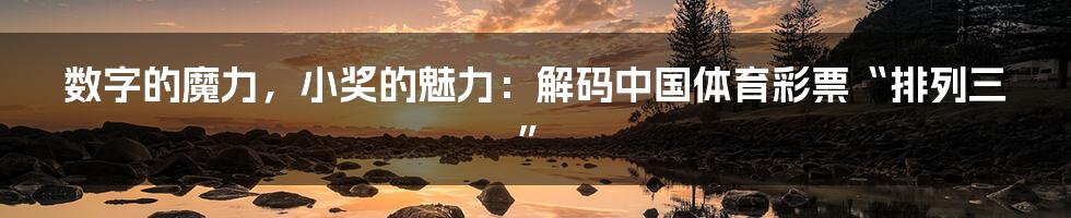 数字的魔力，小奖的魅力：解码中国体育彩票“排列三”