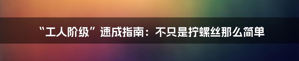 “工人阶级”速成指南：不只是拧螺丝那么简单