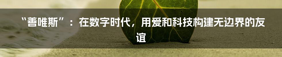 “善唯斯”：在数字时代，用爱和科技构建无边界的友谊
