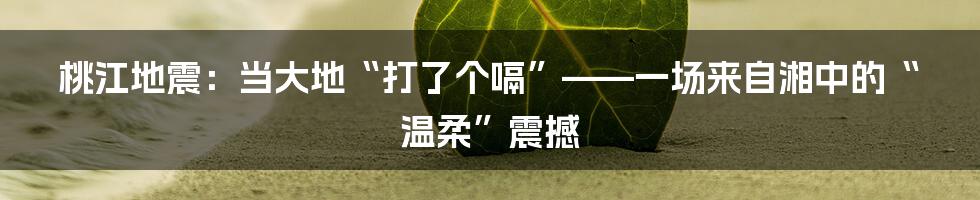 桃江地震：当大地“打了个嗝”——一场来自湘中的“温柔”震撼