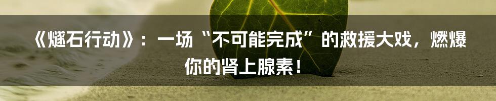 《燧石行动》：一场“不可能完成”的救援大戏，燃爆你的肾上腺素！