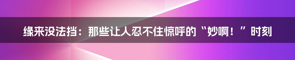 缘来没法挡：那些让人忍不住惊呼的“妙啊！”时刻