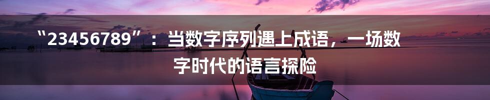 “23456789”：当数字序列遇上成语，一场数字时代的语言探险