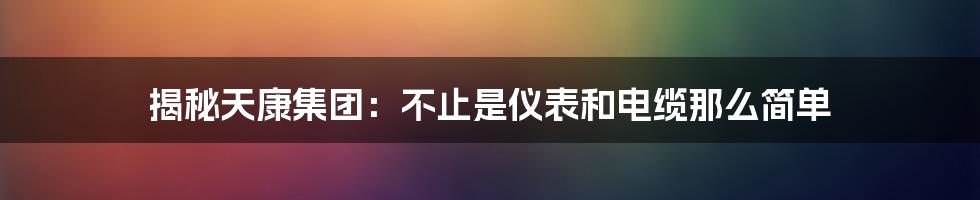 揭秘天康集团:不止是仪表和电缆那么简单