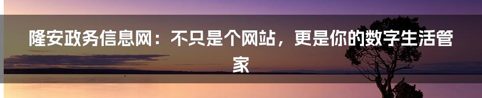 隆安政务信息网:不只是个网站,更是你的数字生活管家