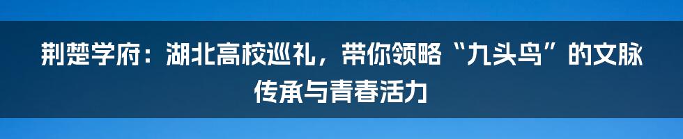 荆楚学府：湖北高校巡礼，带你领略“九头鸟”的文脉传承与青春活力