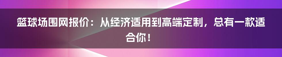 篮球场围网报价:从经济适用到高端定制,总有一款适合你!