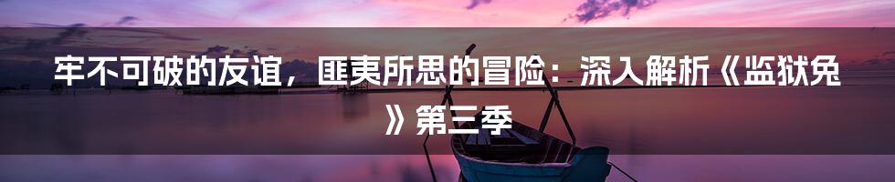 牢不可破的友谊，匪夷所思的冒险：深入解析《监狱兔》第三季