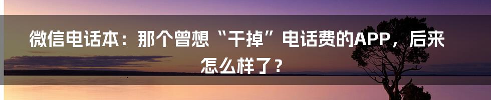 微信电话本:那个曾想“干掉”电话费的APP,后来怎么样了?