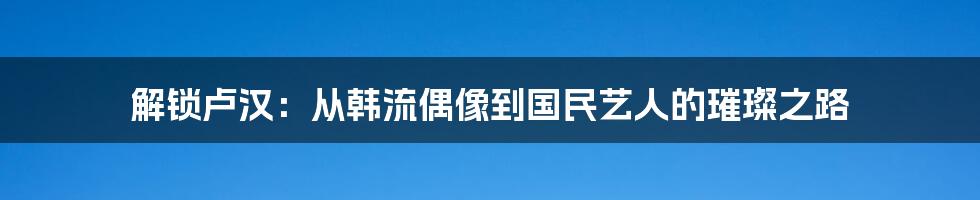 解锁卢汉：从韩流偶像到国民艺人的璀璨之路
