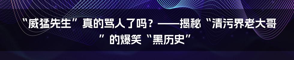 “威猛先生”真的骂人了吗？——揭秘“清污界老大哥”的爆笑“黑历史”