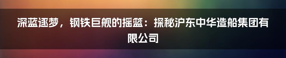 深蓝逐梦，钢铁巨舰的摇篮：探秘沪东中华造船集团有限公司