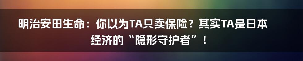 明治安田生命:你以为TA只卖保险?其实TA是日本经济的“隐形守护者”!