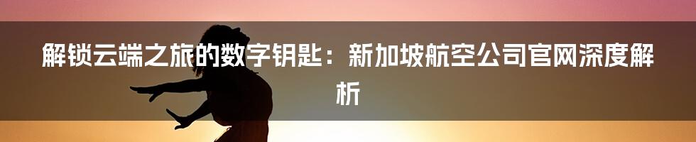解锁云端之旅的数字钥匙：新加坡航空公司官网深度解析