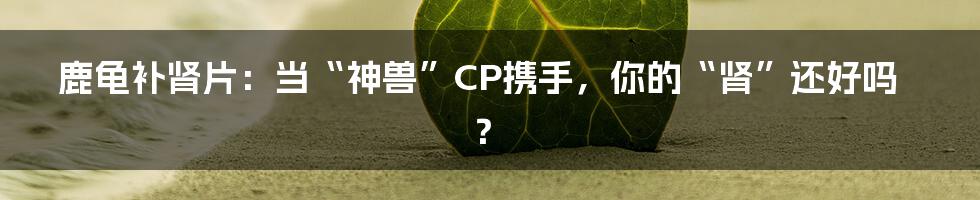 鹿龟补肾片：当“神兽”CP携手，你的“肾”还好吗？