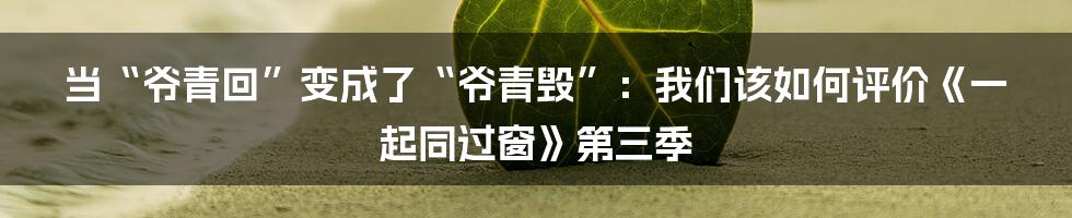 当“爷青回”变成了“爷青毁”：我们该如何评价《一起同过窗》第三季