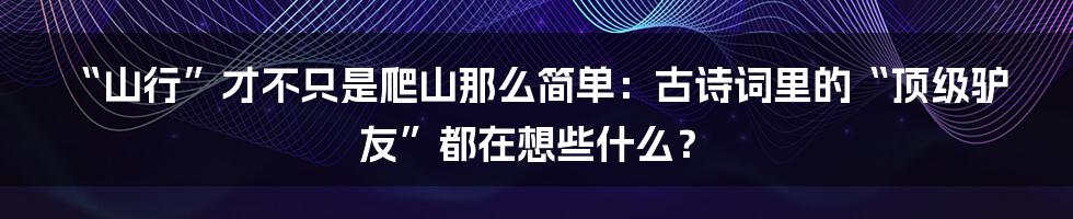 “山行”才不只是爬山那么简单：古诗词里的“顶级驴友”都在想些什么？