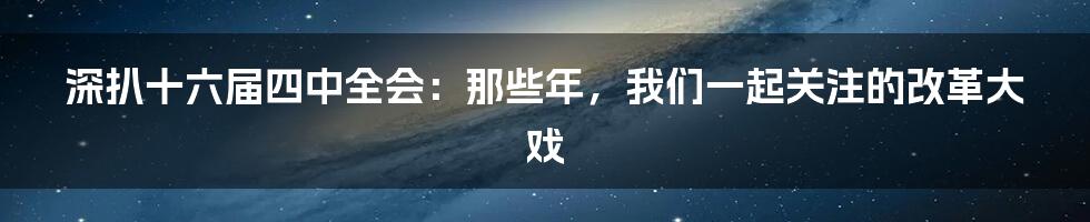深扒十六届四中全会:那些年,我们一起关注的改革大戏