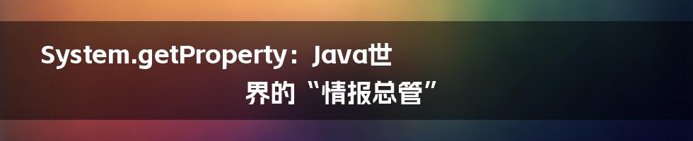 System.getProperty：Java世界的“情报总管”