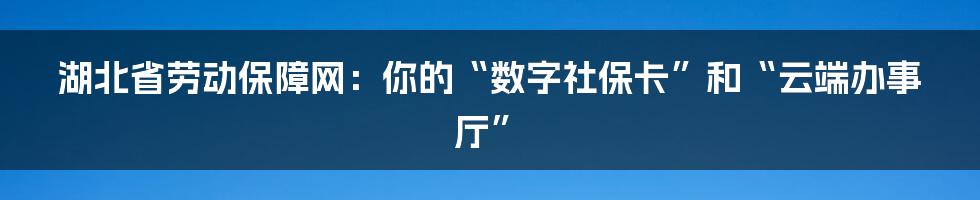 湖北省劳动保障网：你的“数字社保卡”和“云端办事厅”