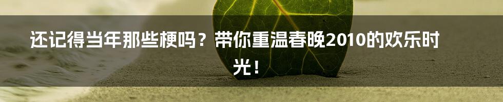 还记得当年那些梗吗？带你重温春晚2010的欢乐时光！